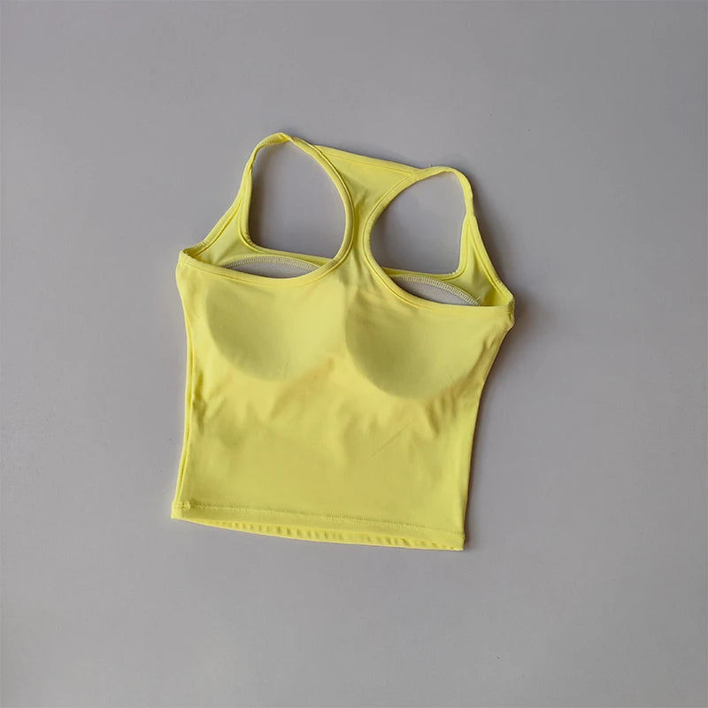 Sport- und Fitnessweste mit Brustpolster Sommer Stoßfest Schönheitsrücken Nude Feeling Anzug Pilates Training Yoga Top Yoga Kleidung