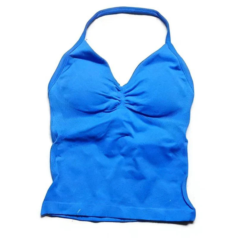 Gym Schöner offener Rücken BH Laufen Training Impact Neckholder Longline Trägertop Sport Yoga Weste Damen Fitness Tank Top