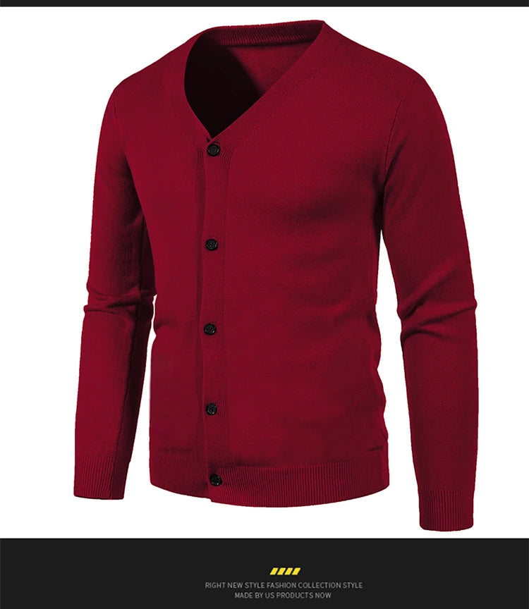 2024 M-5XL Herbst Herren Strickjacke Dünner V-Ausschnitt Basic Elastisch Slim Fit Dünner Pullover Einfarbig Freizeit Vielseitige Jacke