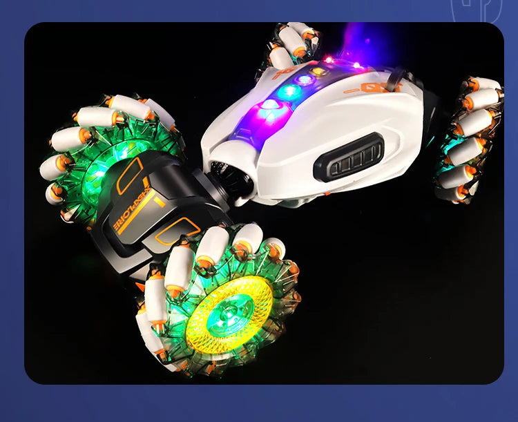 4WD RC Drift-Auto mit Musik, LED-Lichtern, 2.4G Gesten-Funkfernbedienung, Sprüh-Stunt-Auto, 360° drehbares Kletterauto, Spielzeuggeschenk