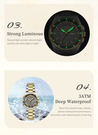 POEDAGAR Fashion Damen-Armbanduhr, Top Elegant, Woche, Datum, Damen-Uhr, Quarz, Edelstahl, Leuchtend, Wasserdicht, Damenuhren, Reloj