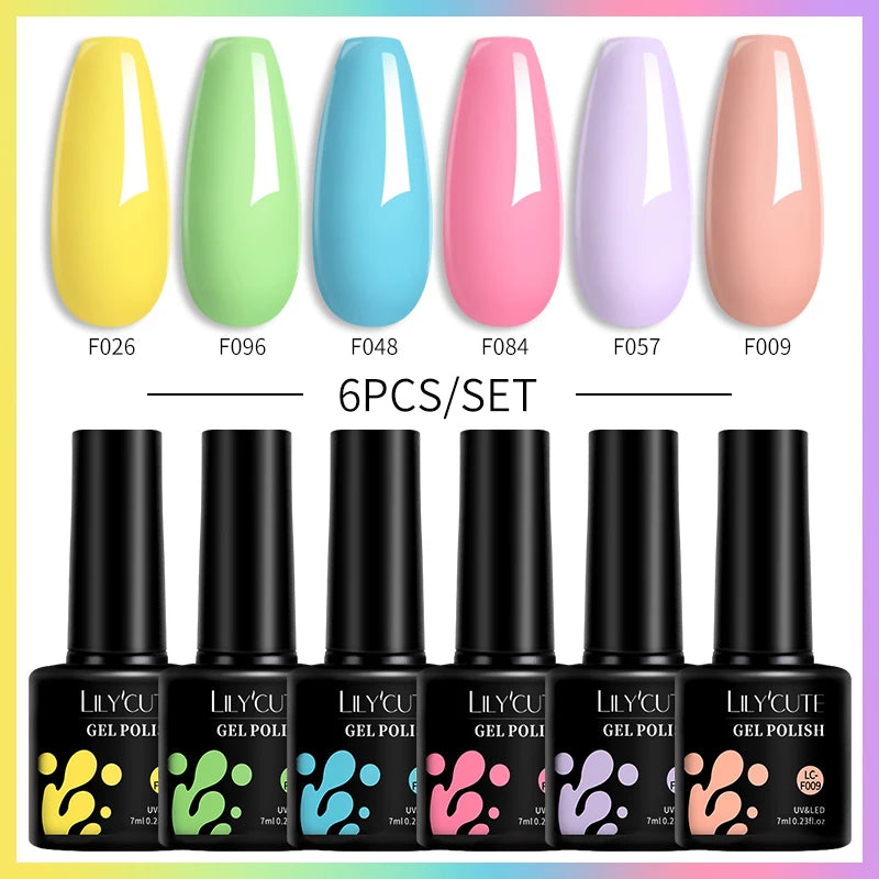 LILYCUTE 6PCS Gel-Nagellack-Set Sommer Neon Nagellack-Gel-Kits für DIY Nagel Semi-Permanenter UV-Lampe Gellack Nagellack-Set