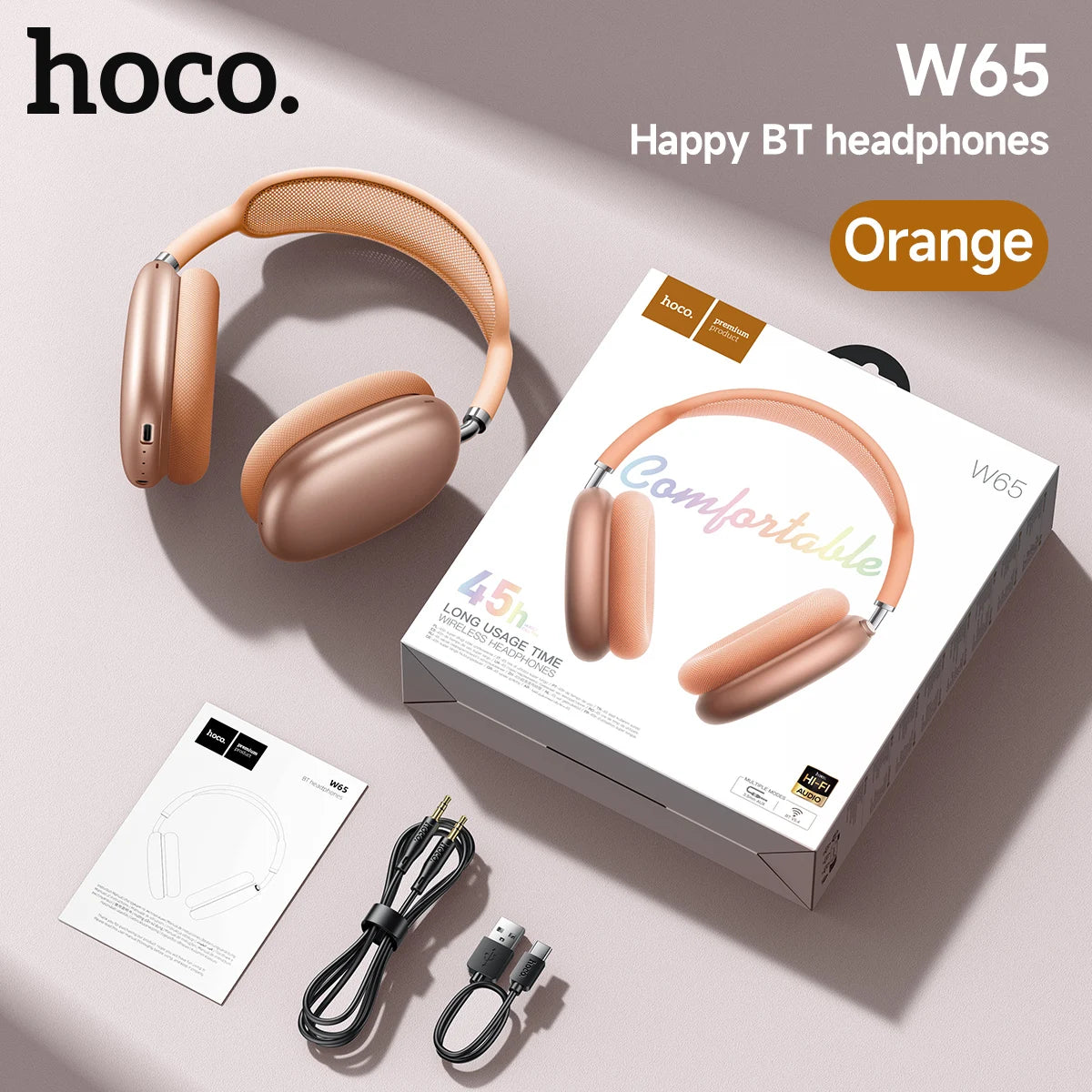 hoco Over-Ear Bluetooth 5.4 Kopfhörer Sport Kabellose Ohrhörer Headsets mit Mikrofon für Telefonate Stoff-Ohrpolster