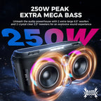 W-KING 250W PEAK Großer Bluetooth Lautsprecher Lauteste/Massive 120dB/12 Custom Bass, V5.3 Big Party Boombox Tragbarer Kabelloser Lautsprecher