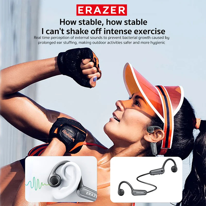 ERAZER XF22 Kopfhörer Bluetooth 5.4 Sport Wireless Kopfhörer Knochenschall-Headsets mit Mikrofon Nackenbügel-Kopfhörer