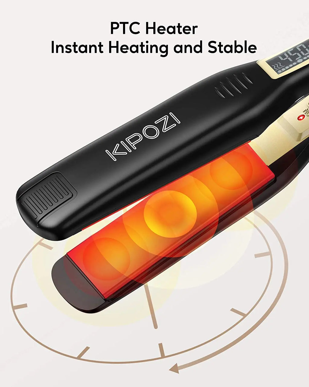 KIPOZI Professioneller Titan-Glätteisen mit digitalem LCD-Display, Dualspannung, sofortige Aufheizfunktion, Lockenstab