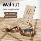 Handyhalterung aus schwarzem Walnussholz, Metallständer, 720° drehbar, faltbar, Desktop-Ständer, einfache Aufbewahrung für Mobiltelefon und Tablet-Halter