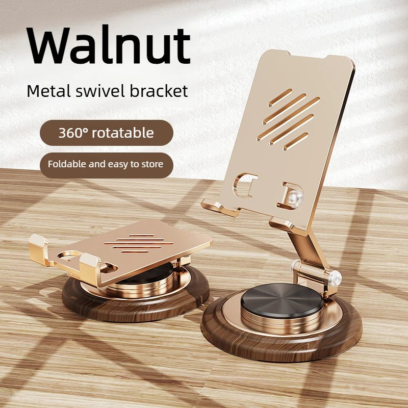 Handyhalterung aus schwarzem Walnussholz, Metallständer, 720° drehbar, faltbar, Desktop-Ständer, einfache Aufbewahrung für Mobiltelefon und Tablet-Halter