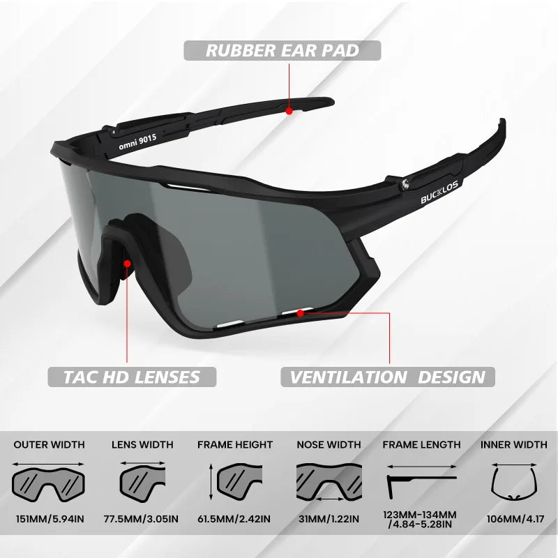 BUCKLOS Polarisierte Fahrradbrille UV400 Rennrad-Mountainbike-Brille TR-90 Rahmen Winddichte Outdoor-Sportbrille Fahrradteile