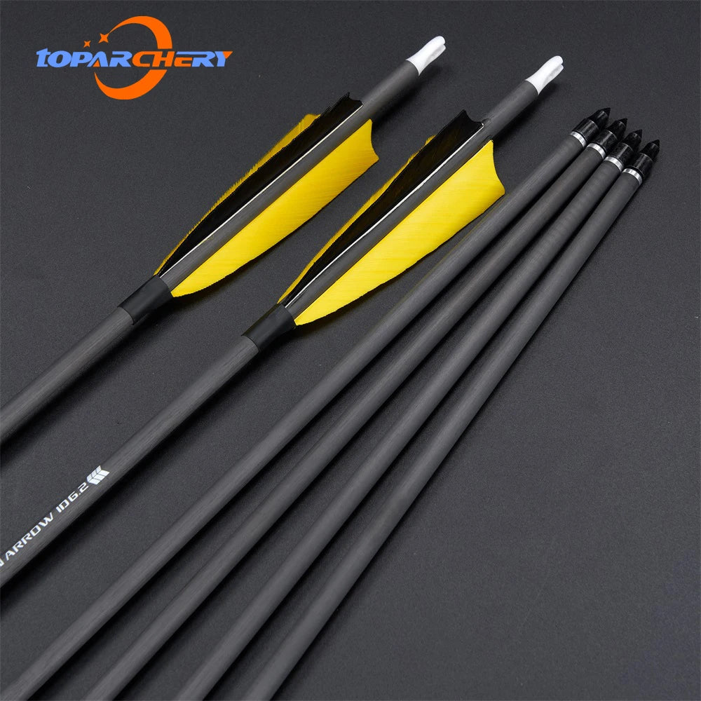 Toparchery 6/12/24 Stück 33 Zoll Bogenschießen reine Carbonpfeile ID6,2 mm Spine 400 mit 4 Zoll Naturfedern für Outdoor-Schießen Jagd