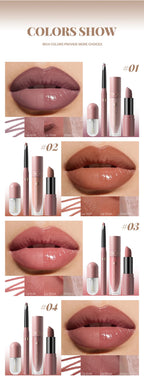 4tlg. Set Langanhaltendes Wasserdichtes Lippen-Make-up-Kit – Weicher, geschmeidiger cremiger Lippenstift & Lipgloss Lip Oil Set