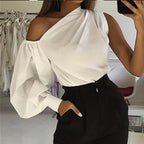 Sexy schulterfreie Damenhemden Sommer Laternenärmel Bluse Casual Loose Solid Tops Lady Elegante Blusen Femme Streetwear Hemd