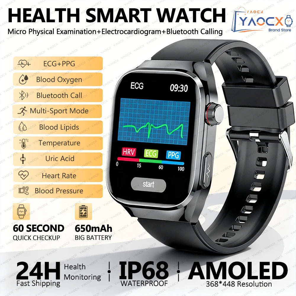 2026 Neue Pflegegrad-Harnsäure-Blutfettwerte Smartwatch Herren EKG+PPG Blutdruck Herzfrequenz Bluetooth Anruf Gesundheits-Smartwatch