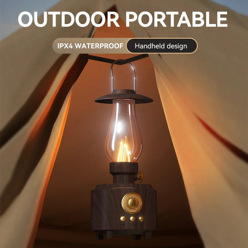 Retro Lampen-Stil Kabelloser Bluetooth-Lautsprecher mit Tragbarem FM-Radio und USB-Anschluss Bluetooth 5.3 Geeignet für Camping, Heimdekoration