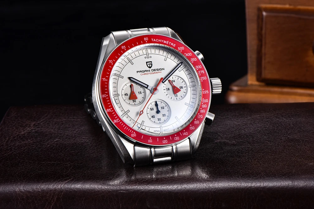 Neue PAGANI DESIGN Moon Men Uhr Retro-Luxus-Quarzuhren für Herren Edelstahl Sport wasserdicht Chronograph Herren+Mit BOX
