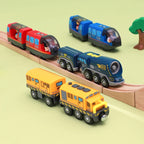 Batteriebetriebener Lokomotiven-Geldzug für Holzeisenbahnschienen, leistungsstarker Motor, elektrischer Schnellzug für Jungen und Mädchen als Geschenk