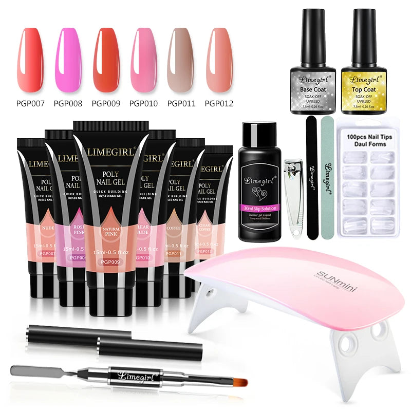 limegirl 15ml Verlängerungs-Nagelgel-Set 6W LED Lampe Komplettes Maniküre-Set Fingerverlängerungsform Nagel-Kit Alles für schnelles Verlängerungs-Werkzeugset