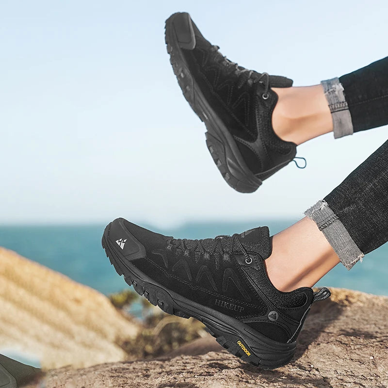 HIKEUP Leder Herrenschuhe für Herren Freizeitschuhe Mode Wasserdicht Winter Luxus Designer Marke Arbeitsstiefel Herren Rutschfeste Sneaker