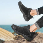HIKEUP Leder Herrenschuhe für Herren Freizeitschuhe Mode Wasserdicht Winter Luxus Designer Marke Arbeitsstiefel Herren Rutschfeste Sneaker