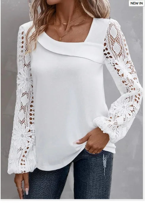Mode Weiße Spitze Bluse Damen 2023 Neuheiten Hemden und Blusen Elegant Weiblich Locker Langarm Oberteile