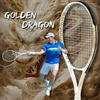 Golden-Dragon Carbonfaser Tennisschläger für Erwachsene, ideal für Fortgeschrittene, Drachen-Design im chinesischen Stil, 50–60 lbs, Gratis-Geschenke