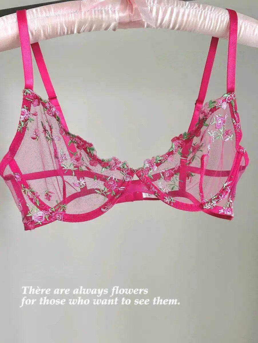 Europäische Frauen verführerischer transparenter BH mit Spitzenstickerei und Bügel, Minimizer für große Brüste, Anti-Sagging, weiche Dessous, S-XL BH-Set