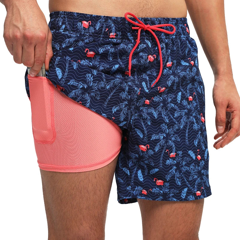ESCATCH 2026 Neu eingetroffene Herren-Badeshorts mit Kompressionsfutter, 2-in-1-Druck, schnelltrocknend, Fitnessstudio, Sport, Herrenshorts mit Reißverschlusstaschen