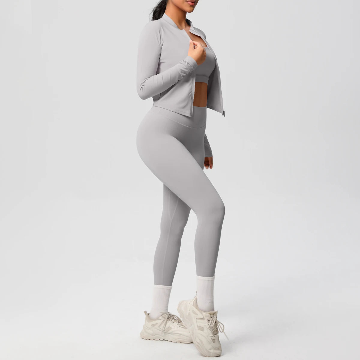 3-teiliges Sportbekleidung Yoga-Set Gym Sport-BH Reißverschlussjacke Leggings Kleidung Sportbekleidung Yoga-Anzüge für Damen Fitness-Set Trainingsanzug