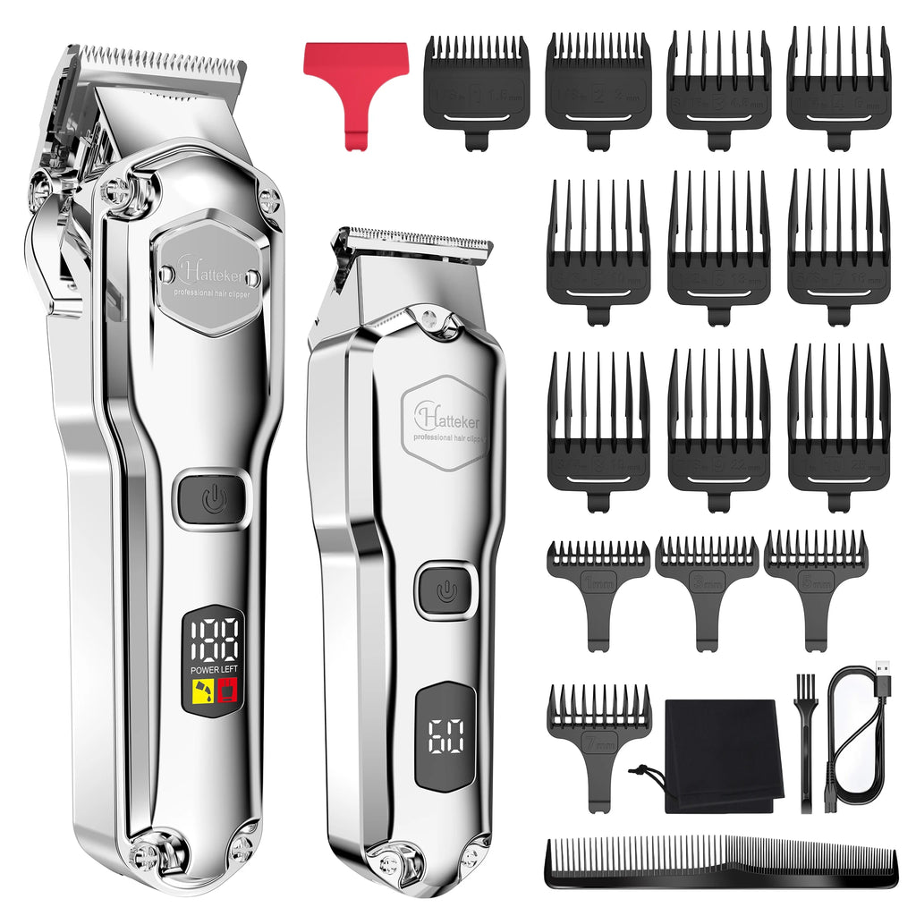 HATTEKER Professioneller Haarschneider für Herren, kabelloser Metall-Haarschneider und Trimmer-Set für den Haarschnitt