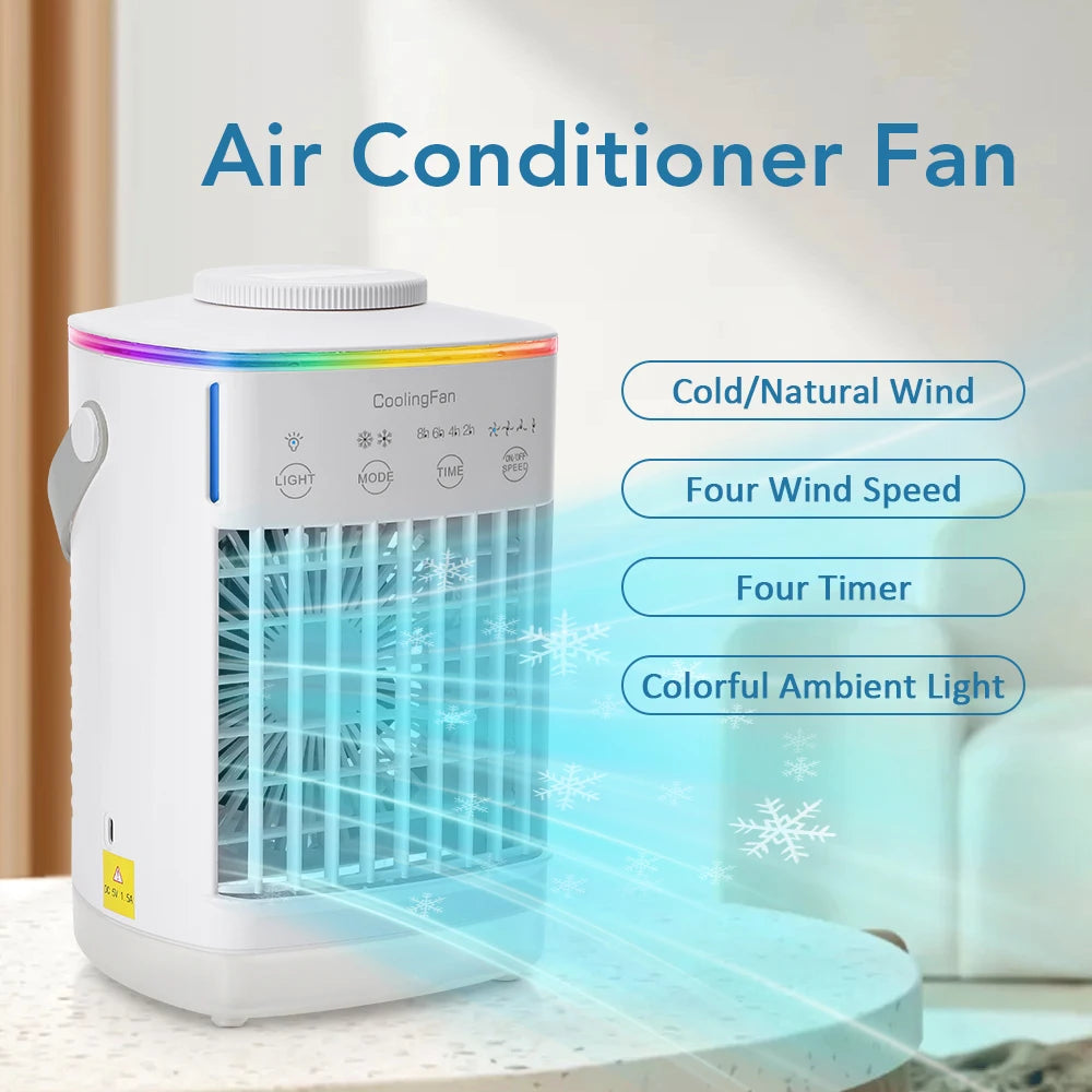 Tragbare Klimaanlage mit farbigem Stimmungslicht Wasserkühlungsventilator USB Tischventilator 700ml Wassertank Desktop-Ventilator Luftbefeuchter Hauptbild