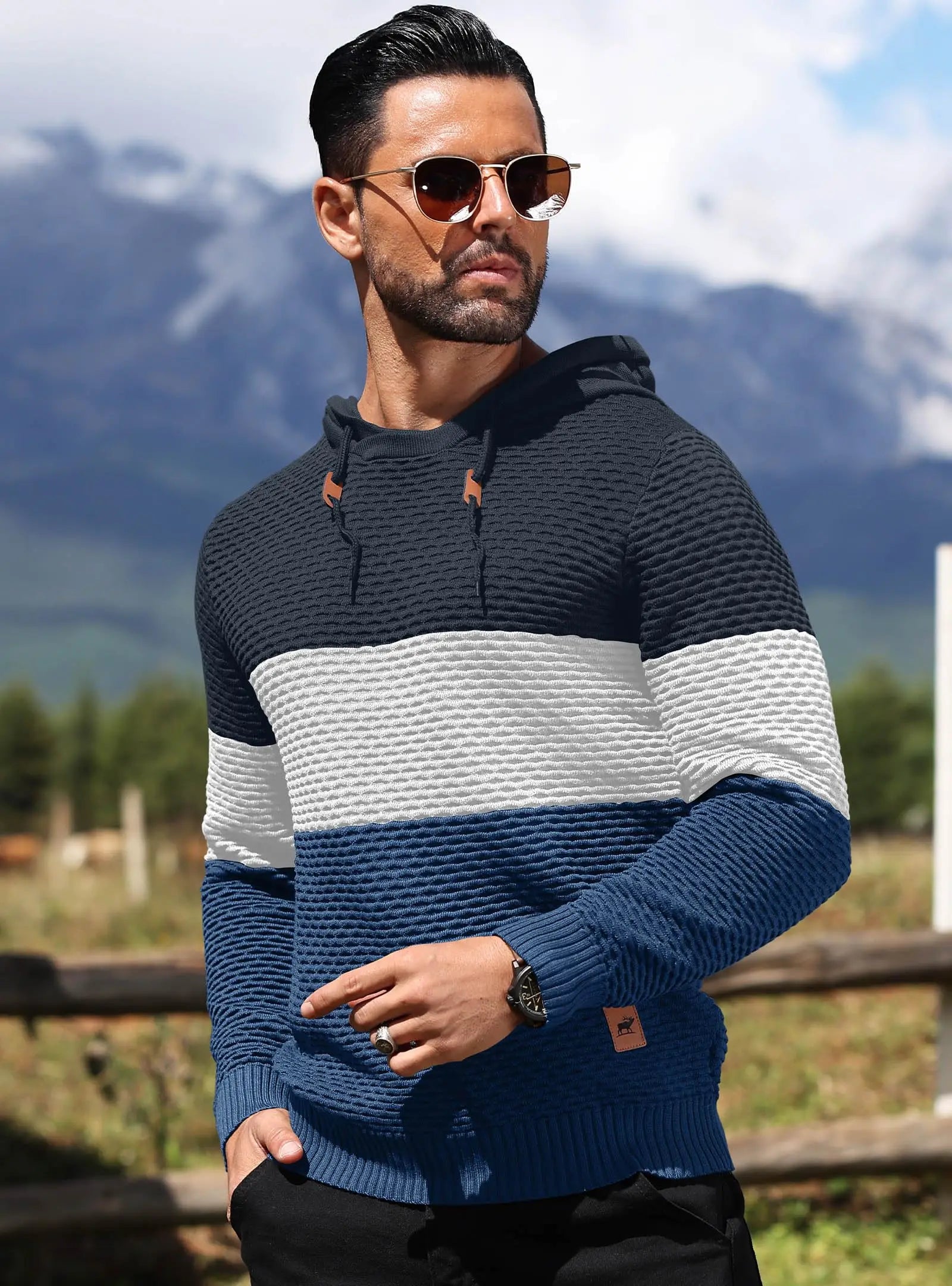 Herren Pullover Frühling Neu Sportlich Warm Figurbetont Gestrickt Pullover Hoodie Kordelzug Hoodies Freizeit Sweatshirt US Größe