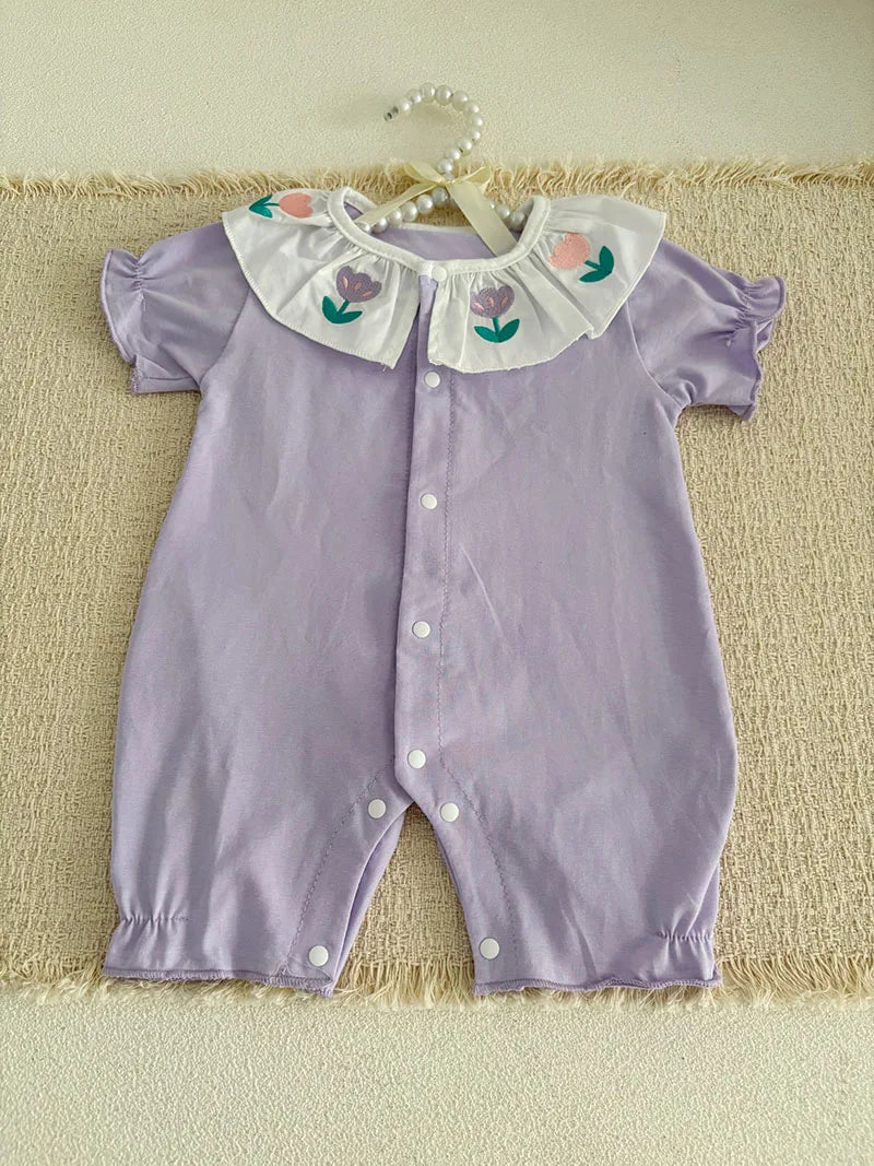 MILANCEL Sommer Baby Strampler 0-24M Weicher bequemer Kleinkind Overall Bestickte Blumen Baby Mädchen Kleidung