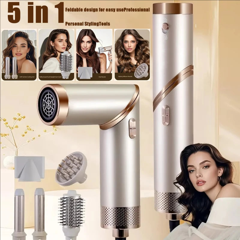5-in-1 Handgriff Faltbarer Haartrockner Tragbarer Multifunktionaler Heimhaartrockner Negativ-Ionen-Haarpflege Lockenstab Persönliches Styling