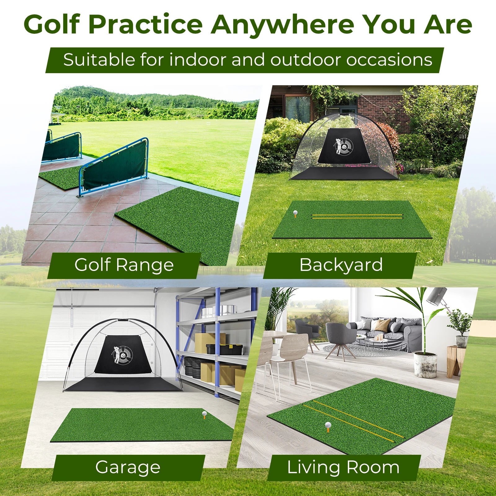Golf-Übungsmatte mit Kunstrasen, 1,5 x 1,2 Meter, Indoor/Outdoor Abschlagmatte mit Gummi-Tees & Ausrichtungshilfen, Golfmatte