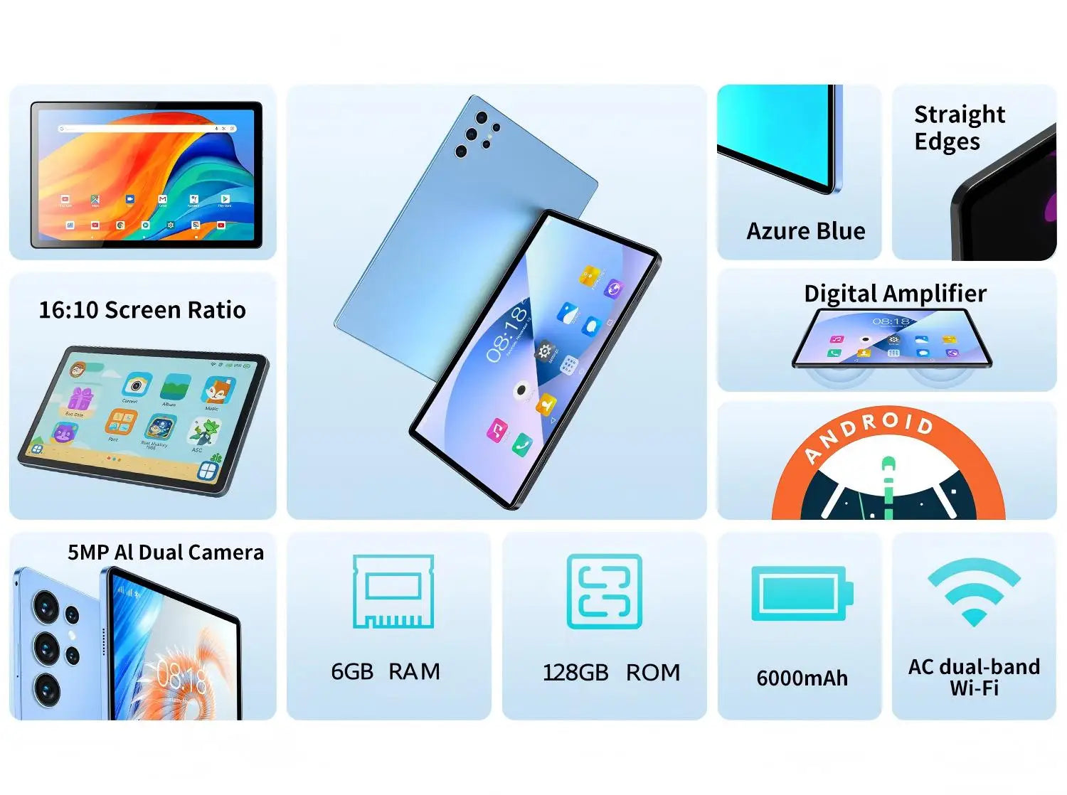 2025 Neu verbessertes Pad 10,1 Zoll Android-Tablet Octa Core 6GB RAM 128GB ROM Dual-Netzwerk WLAN Dual-Kameras Tablet PC 6000mAh