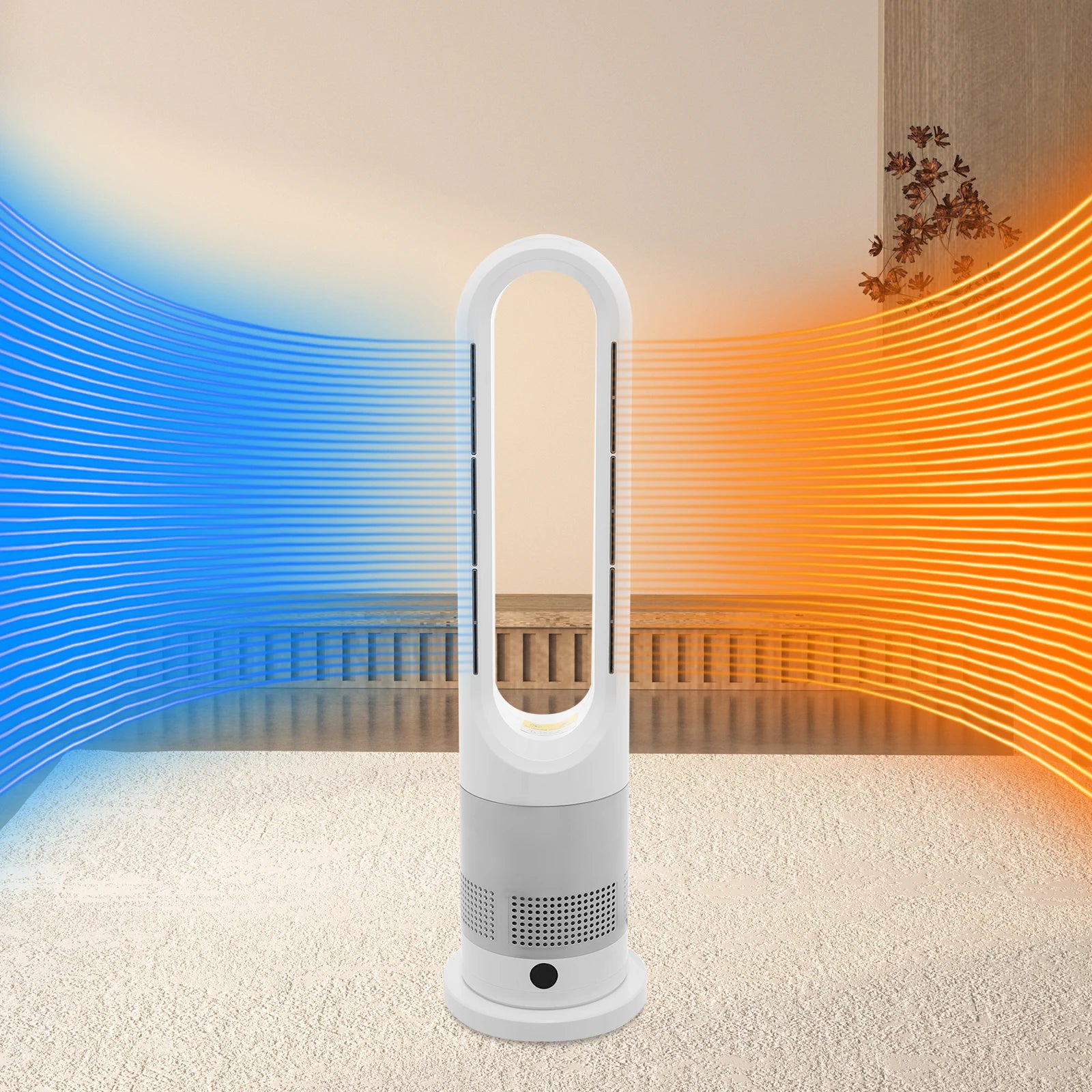 Blattloser Ventilator zum Kühlen und Heizen 220 V mit Timer, Fernbedienung, 8 Windstärken, leise, für Zuhause, Klimaanlage, Heizung, LED-Anzeige