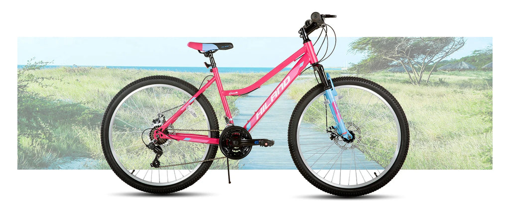 Hiland 26 Zoll Damen Mountainbike, 18-Gang mit Federgabel, doppelten mechanischen Scheibenbremsen, Aluminiumrahmen MTB