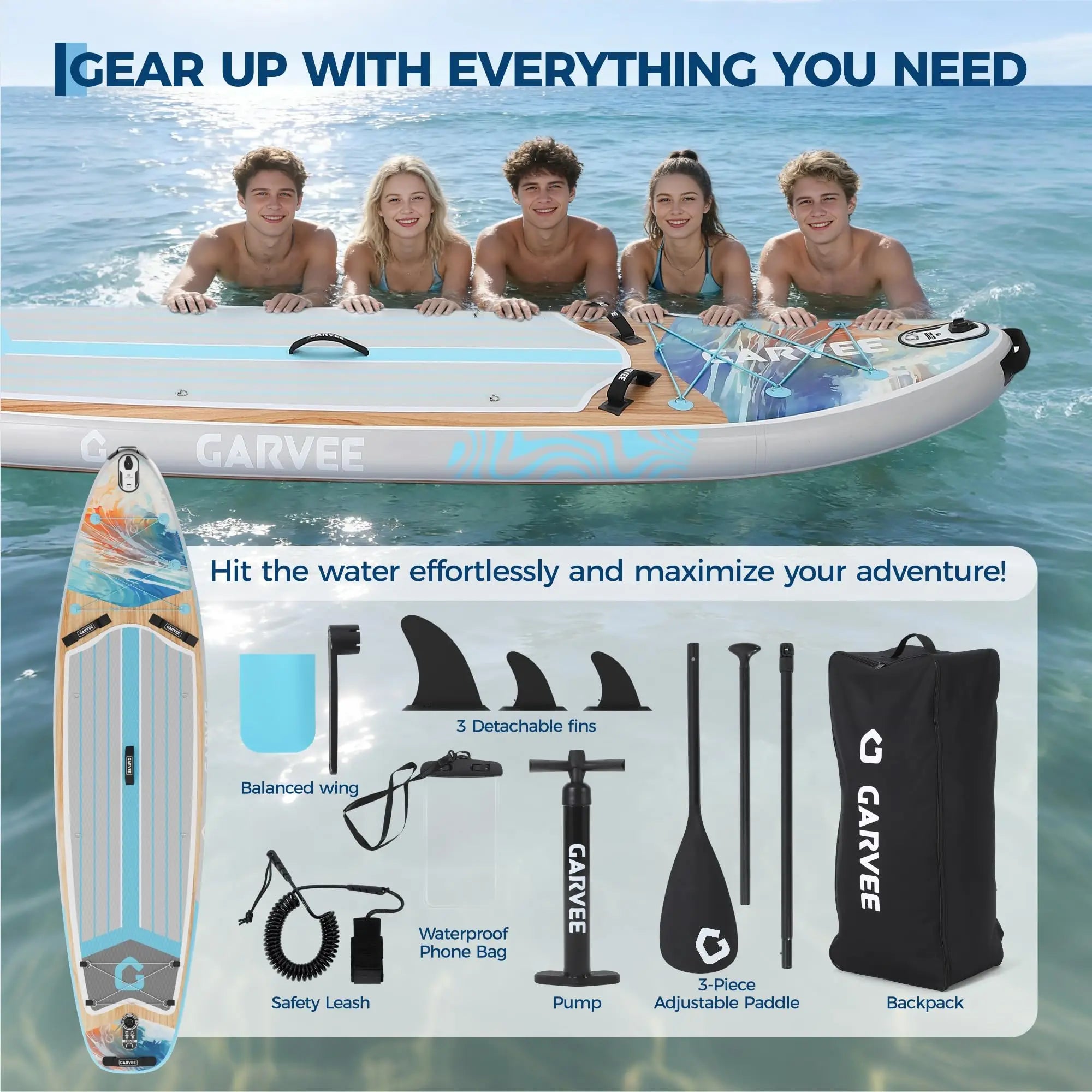 Aufblasbares Stand-Up Paddleboard Komplettset mit verstellbarem Paddel/Handpumpe für Wassersport und Surfen im Freien
