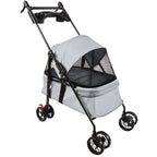 Folding Pet Stroller/Buggy, Dog/Cat Carrier, Pet Travel Stroller for Dogs with Cup Holder, Wheels with Brakes, Oxford Fabric, Steel Frame, 50 x 70 x 95 cm