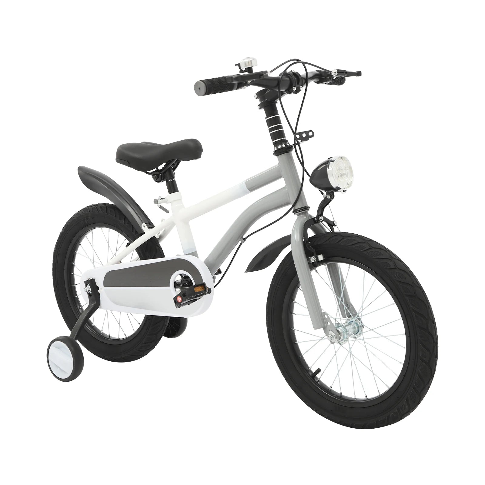 16 Zoll Kinderfahrrad Carbonstahl Mountainbike mit Stützrädern & LED-Licht für 5-8 Jahre, Höhenverstellbar, 60kg