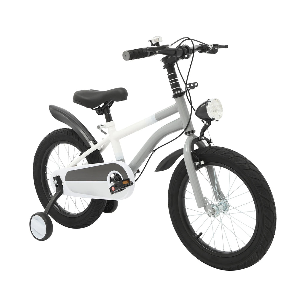 16 Zoll Kinderfahrrad Carbonstahl Mountainbike mit Stützrädern & LED-Licht für 5-8 Jahre, Höhenverstellbar, 60kg