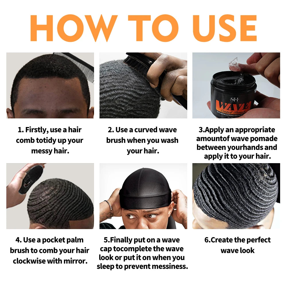 Deep Wave Control Pomade 360 Biotin Sport Starker Halt Wellen Haargel mit Bürste Wellenhaaröl Shampoo Spülung Stylingpflege