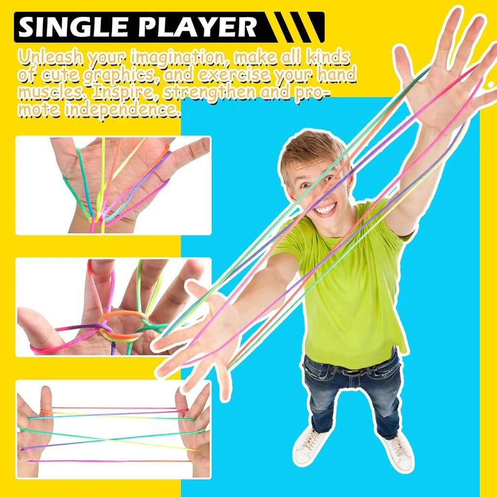Regenbogen Cats Cradle Schnur 1.6M/63 Zoll Lange Regenbogen Bunte Fingerschnur Chinesische Fingerspiele Spielzeug für Kinder