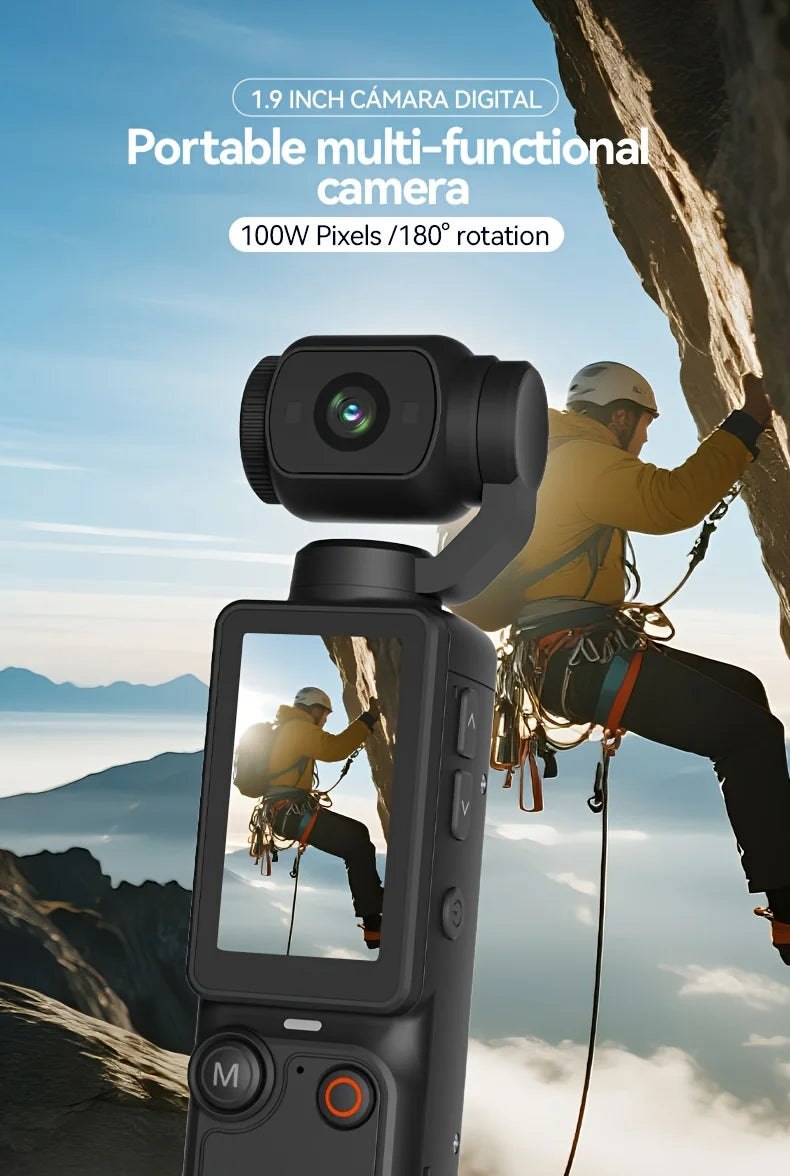 W&O 4K HD Action-Kamera, 1,9'' CMOS-Sensor, um 180° drehbar, USB-wiederaufladbar, tragbare Sport-Vlogging-Kamera für tägliche Aufnahmen Hauptbild