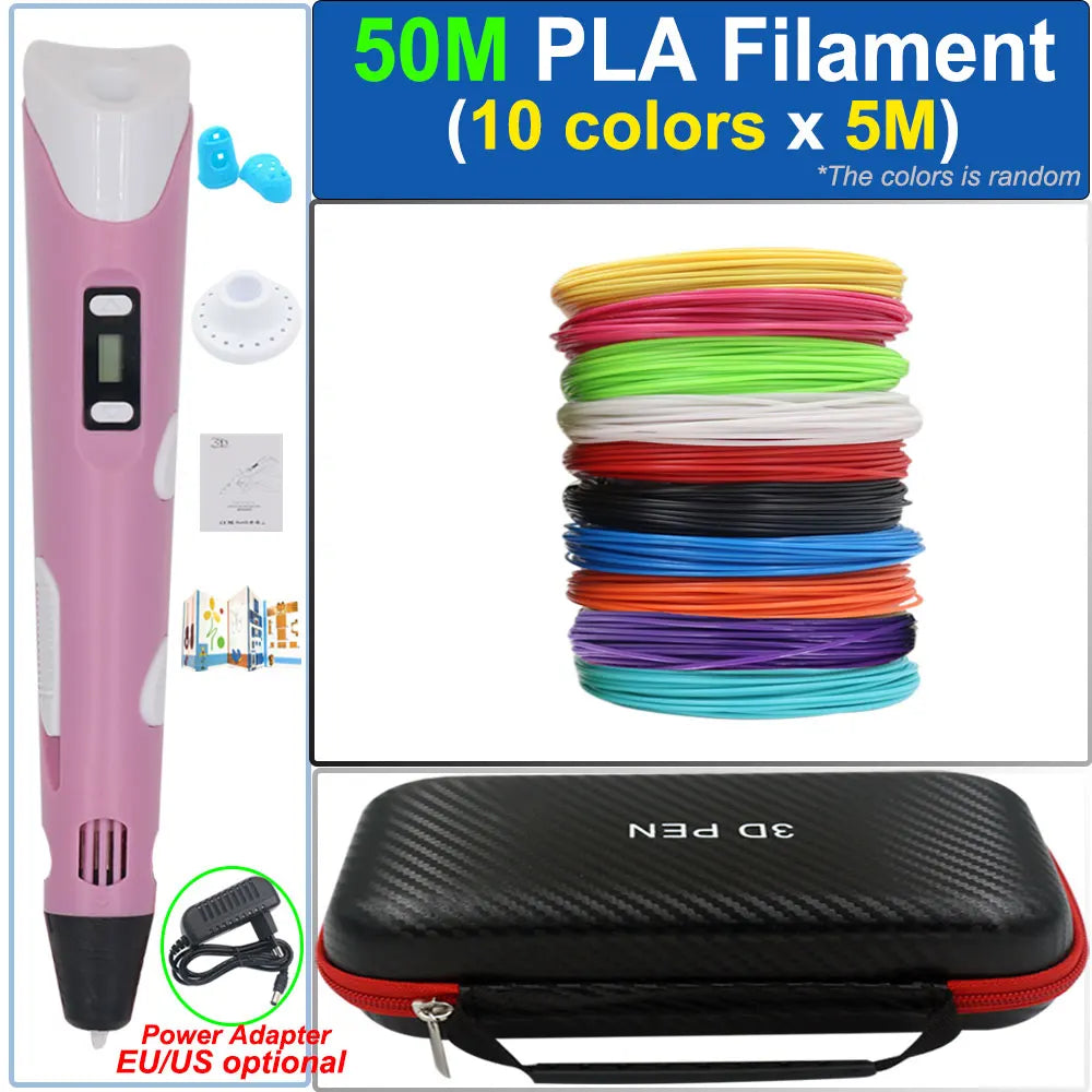 Kinder 3D-Stift 3D-Zeichnung Druckstift mit LCD-Bildschirm Netzteil 200M PLA Filament Spielzeug Kinder Weihnachten Geburtstag DIY Geschenk