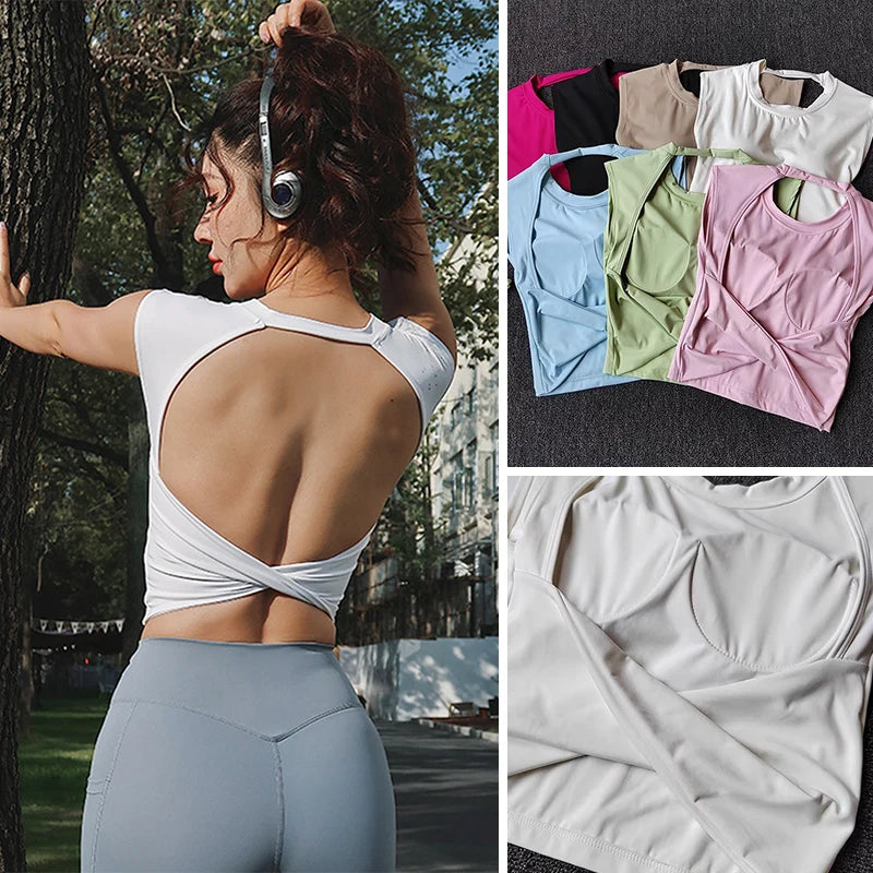 Damen Slim Fit Sport-Tanktop mit offenem Rücken, integrierten BH-Schalen, atmungsaktiv, für Pilates und Yoga Hauptbild