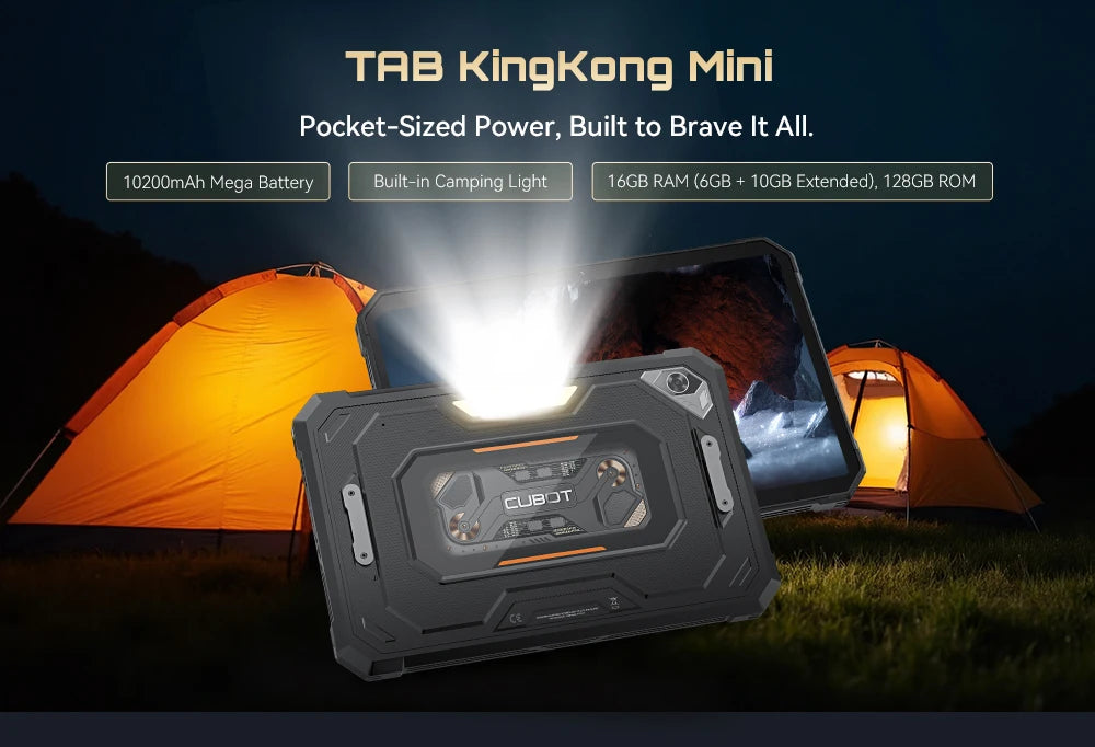 Android Tablet Cubot TAB KingKong Mini, 10200mAh Mega Akku 16GB(6+10), 128GB, Camping-Licht, 8,68 Zoll Bildschirm, 48MP Kamera, GPS