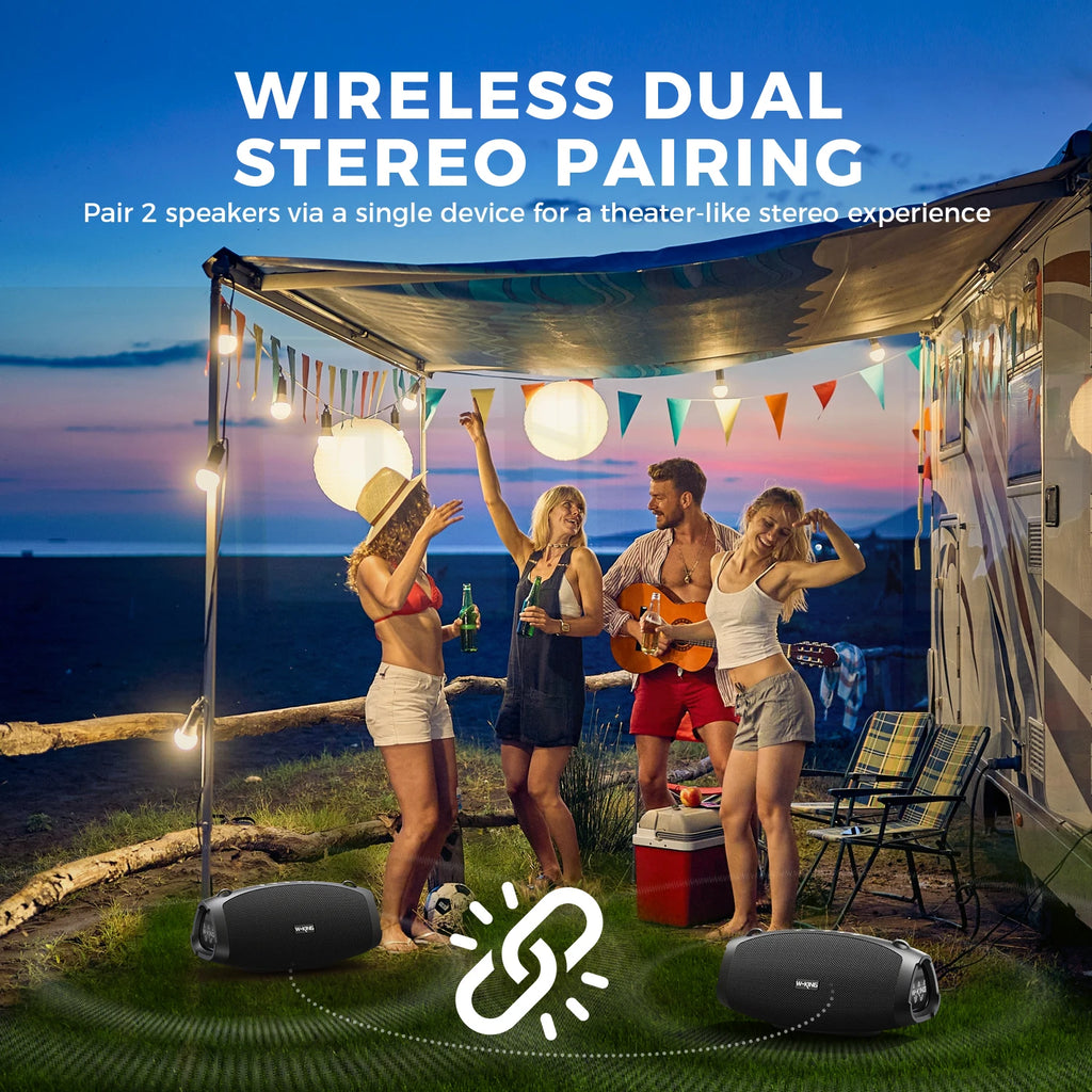W-KING (120W PEAK)70W Tragbare laute Bluetooth-Lautsprecher mit kabellosem Mikrofon, wasserdichte kabellose Outdoor-Bluetooth-Lautsprecher