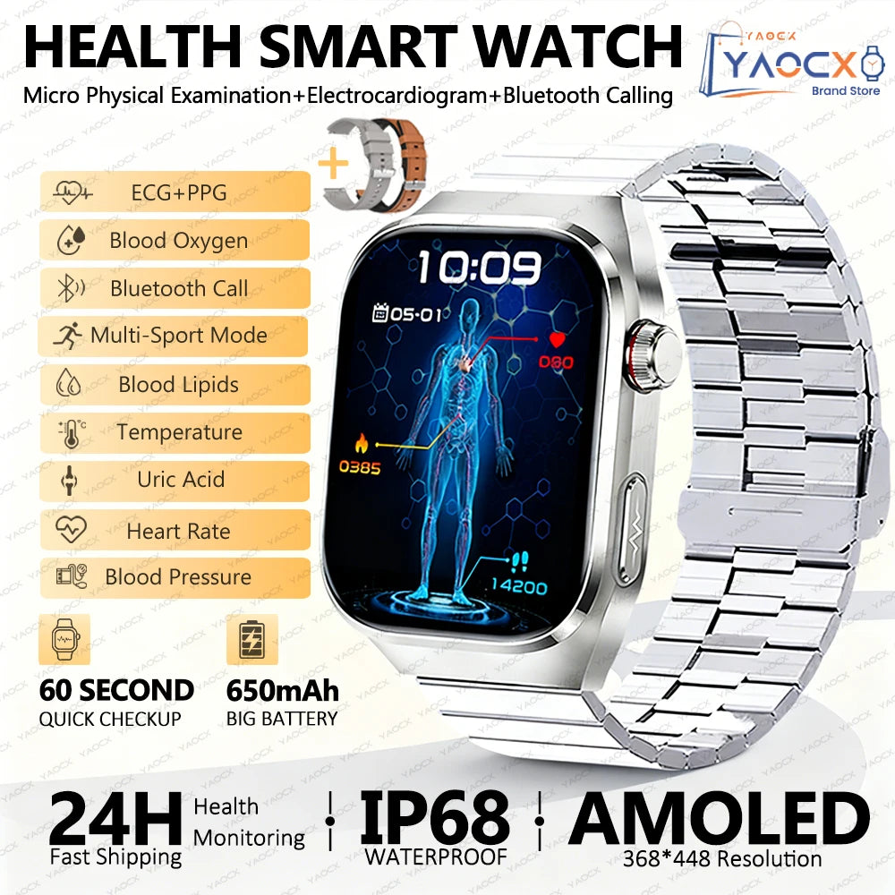 2026 Neue Pflegegrad-Harnsäure-Blutfettwerte Smartwatch Herren EKG+PPG Blutdruck Herzfrequenz Bluetooth Anruf Gesundheits-Smartwatch