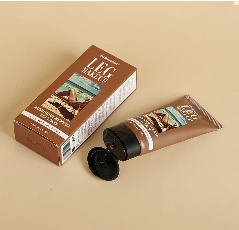 Bronze Bein- und Körper-Make-up-Foundation mit Puderquaste 100ml Wasserfest Lang anhaltend Gleichmäßiger Hautton Körperbräunungscreme 3 Farben
